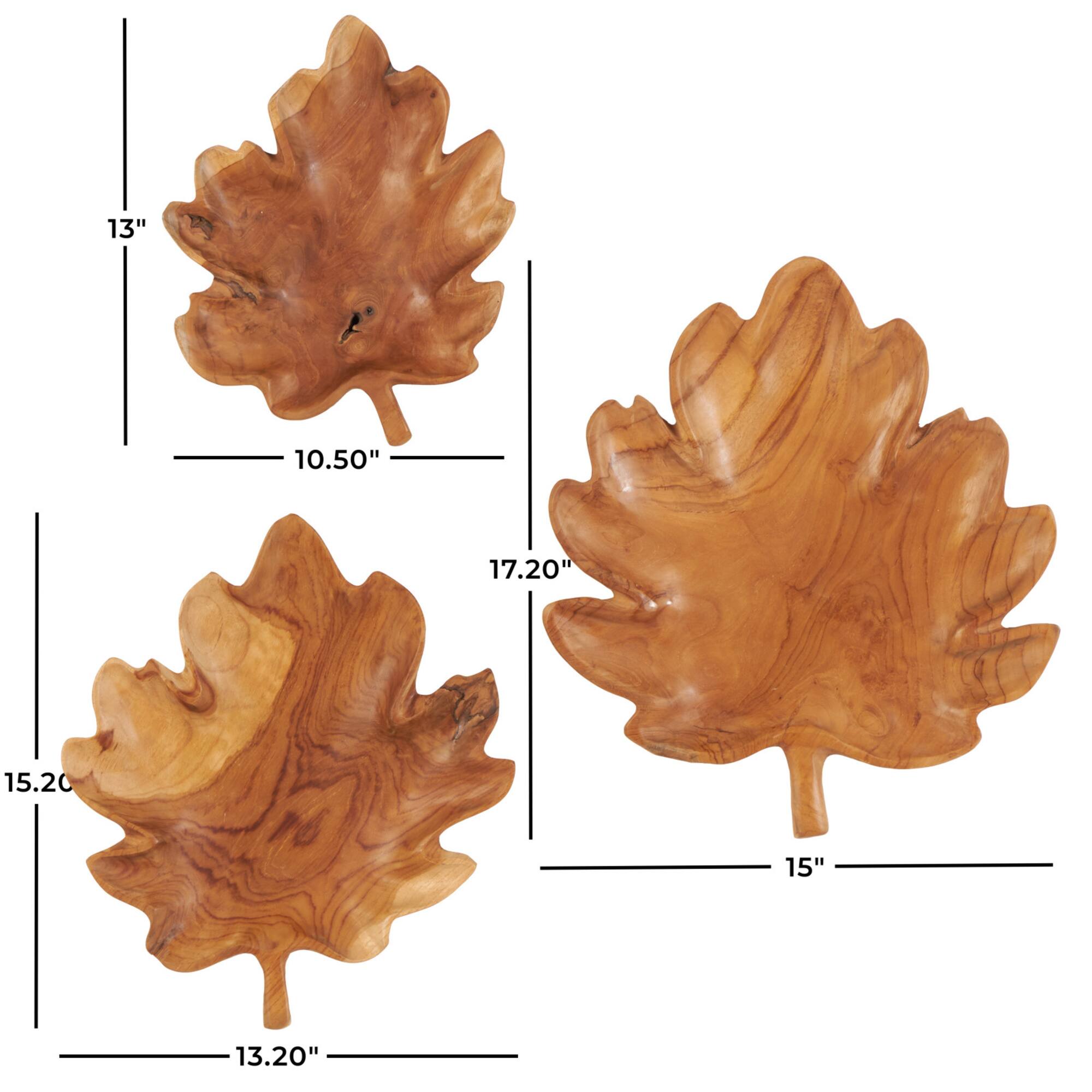 Brown Teak Wood Leaf Tray Set